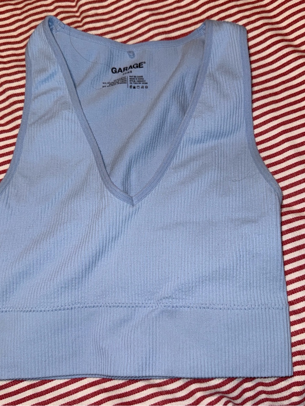Garage Baby Blue Ribbed V-Neck Crop Tank